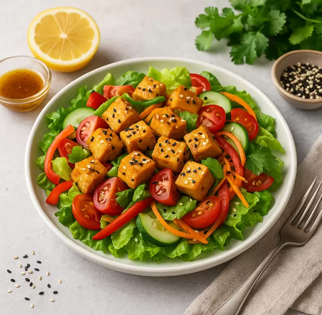 Откройте мир вегетарианских салатов: удивительный рецепт с жареным тофу